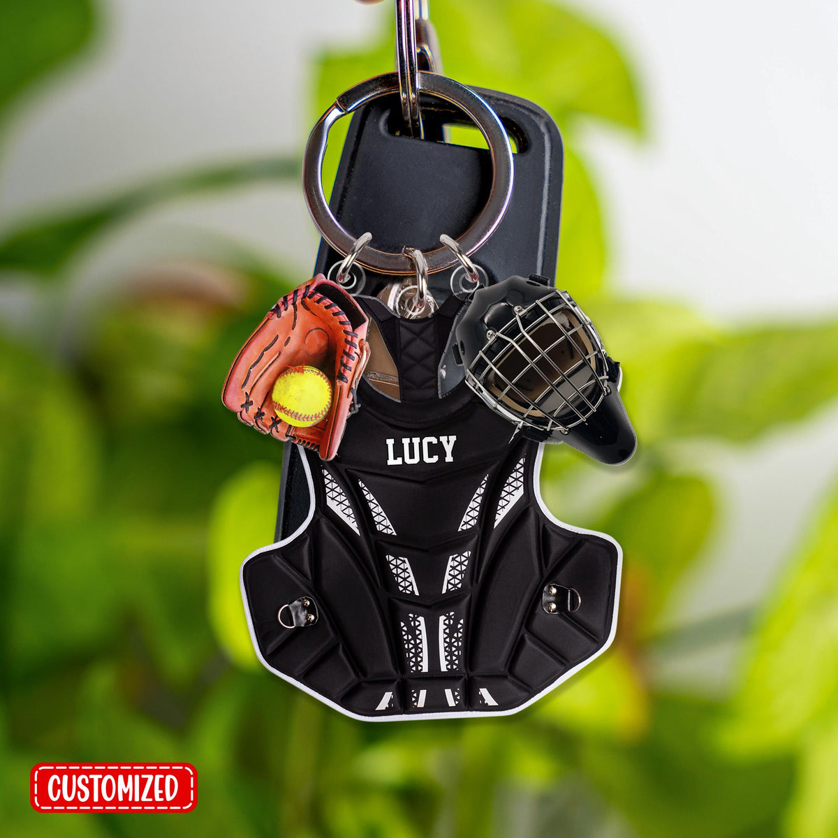 Softball Catcher Multi-Charm Keychain, Personalized Softball Keychain With Charms