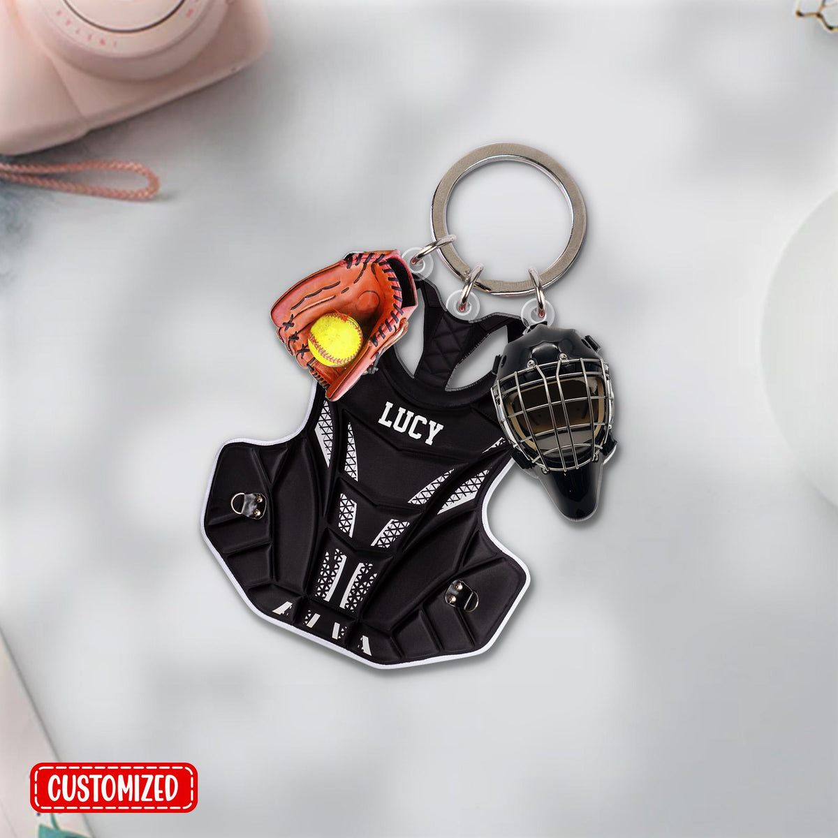 Softball Catcher Multi-Charm Keychain, Personalized Softball Keychain With Charms