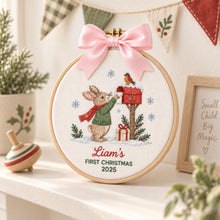 Embroidered Custom Baby Name Bunny Rabbit Christmas Ornament, Personalized Holiday Keepsake, Cute First Christmas Gift, Cozy Home Decor