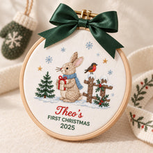 Embroidered Custom Baby Name Bunny Rabbit Christmas Ornament, Personalized Holiday Keepsake, Cute First Christmas Gift, Cozy Home Decor