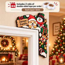 Personalized Christmas Door Corner Decor, Custom Pet & Family Name Sign, 2 Layer Wooden Door Frame Topper, Santa Holiday Door Decor