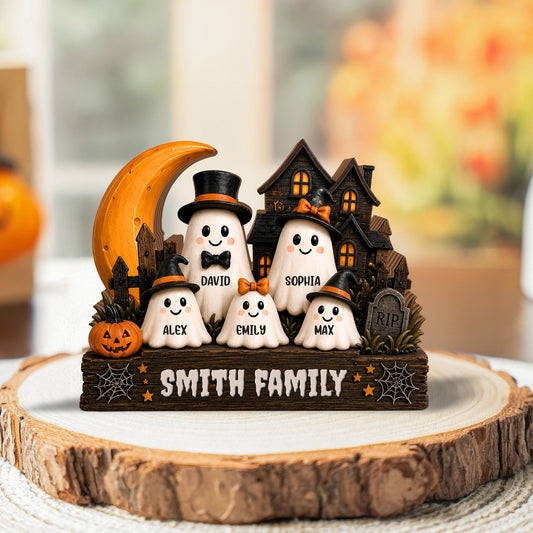 Personalized Halloween Family Wood Block, Custom Ghost Family Plaque