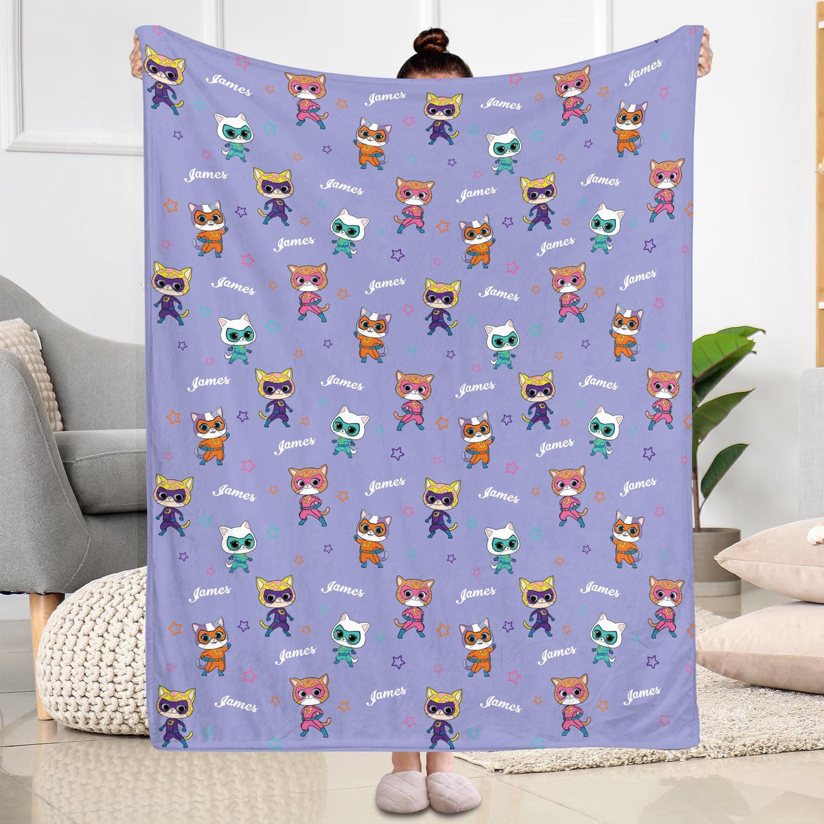 Purple Superkitties Custom Kid Fleece Blanket