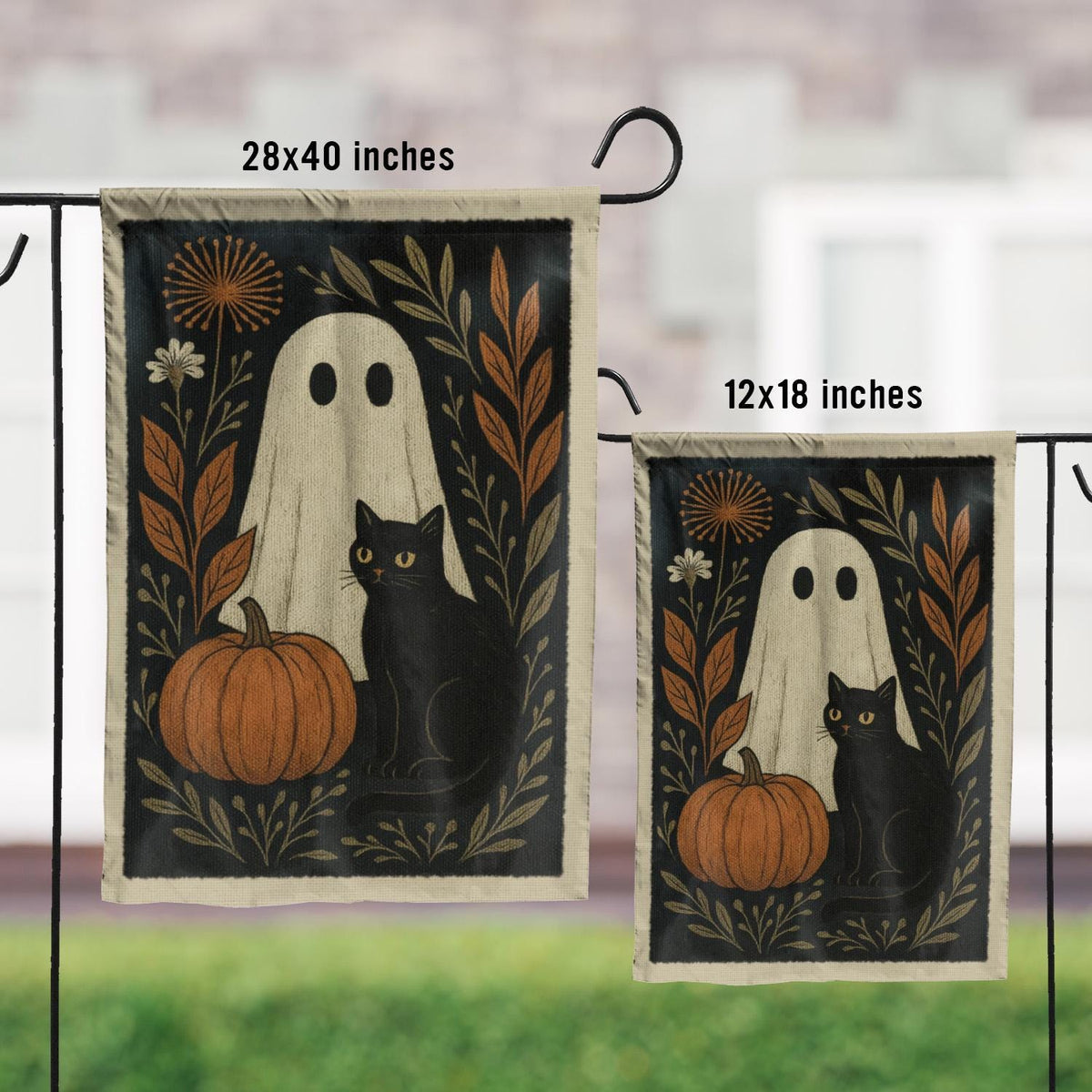 Vintage Ghost And Black Cat Halloween Flag, Halloween Garden Flag, Spooky Yard Flag, Halloween Sign, Halloween Decor