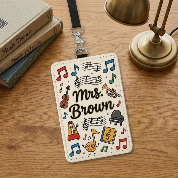 Music Teacher Personalized Leather Badge Holder, Back To School Gift