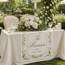 Personalized Wedding Linen Table Runner, Custom Couple Name Reception Decor, Floral Wedding Table Runner, Newlywed Keepsake