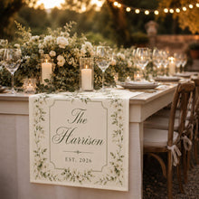 Personalized Wedding Linen Table Runner, Custom Couple Name Reception Decor, Floral Wedding Table Runner, Newlywed Keepsake