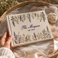Custom Wildflower Border Embroidered Linen Wedding Guest Book, Personalized Couple Names & Date Memory Book, Wedding Gifts Idea