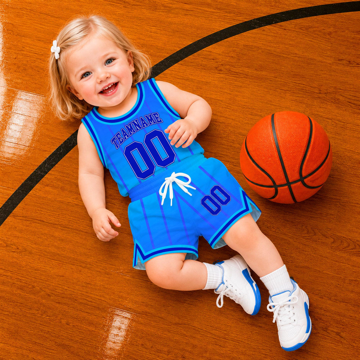 Custom Vivid Blue Basketball Jersey Set, Personalized Basketball Uniform with Team Name and Number, Striped Sports Outfit