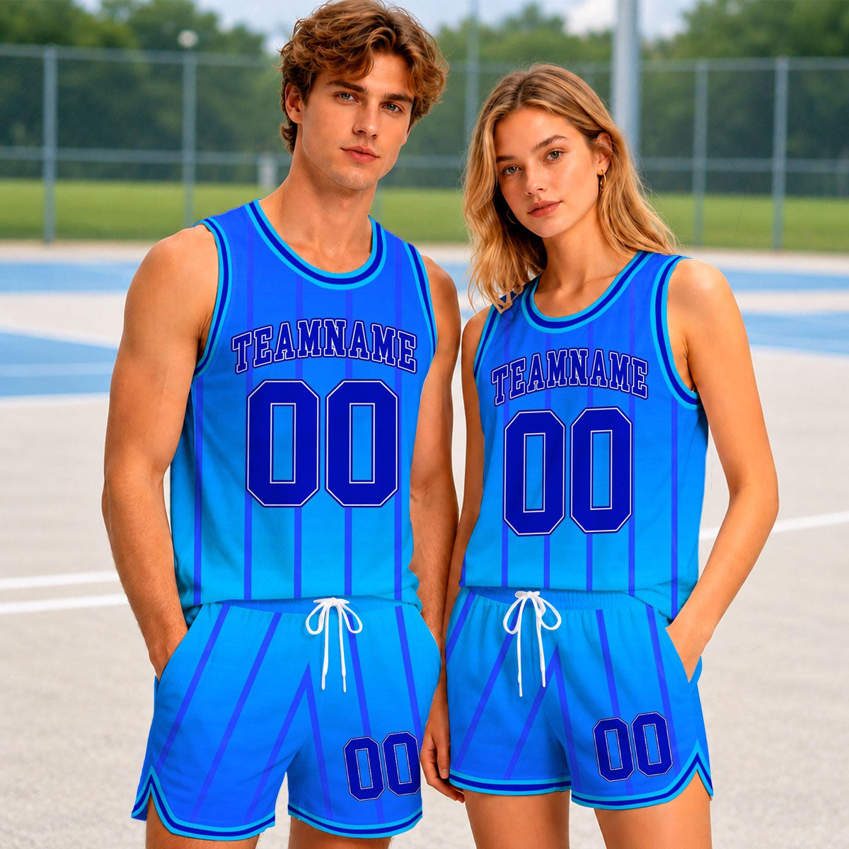 Custom Vivid Blue Basketball Jersey Set, Personalized Basketball Uniform with Team Name and Number, Striped Sports Outfit