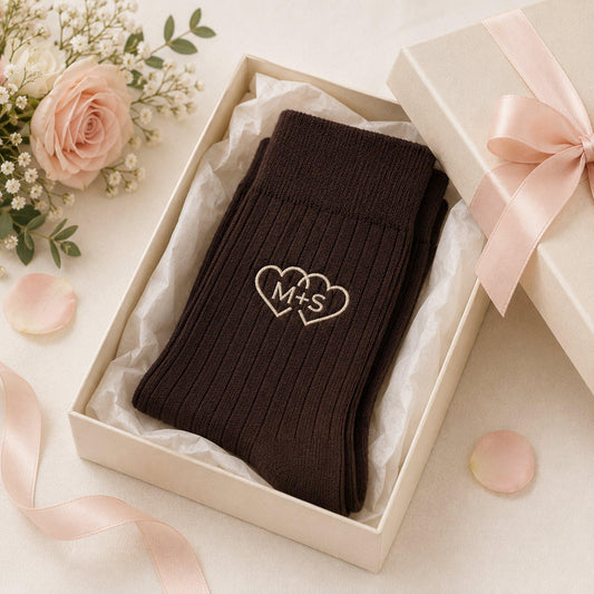 Custom Name Embroidered Men's Dress Socks, Personalized Monogram Cotton Sock Embroidery, Anniversary Gift for Him, Wedding Keepsake