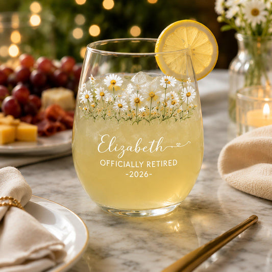 Custom Floral Retirement Wine Glass, Personalized Happy Retire 2026 Gift, Officially Retired Decorations, Retirement Gift For Women