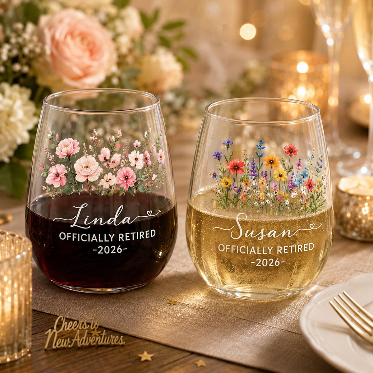 Custom Floral Retirement Wine Glass, Personalized Happy Retire 2026 Gift, Officially Retired Decorations, Retirement Gift For Women