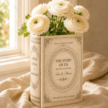 Custom Name Vintage Lace Frame Book Vase, Personalized Couple Ceramic Flower Vase, Wedding Keepsake, Anniversary Gift, Newlywed Home Decor