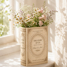 Custom Name Vintage Lace Frame Book Vase, Personalized Couple Ceramic Flower Vase, Wedding Keepsake, Anniversary Gift, Newlywed Home Decor
