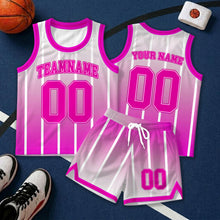 Custom Pink and White Basketball Jersey Set, Personalized Basketball Uniform with Team Name and Number, Gradient Striped Sports Outfit