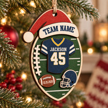 Personalized Football Jersey 2 Layer Wood Ornament, Custom Team Name Player Name Number Colors and Special Date Christmas Sports Keepsake