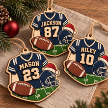 Personalized Football Jersey 2 Layer Wood Ornament, Custom Player Name Number and Team Colors Christmas Sports Keepsake Gift