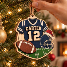 Personalized Football Jersey 2 Layer Wood Ornament, Custom Player Name Number and Team Colors Christmas Sports Keepsake Gift