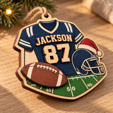 Personalized Football Jersey 2 Layer Wood Ornament, Custom Player Name Number and Team Colors Christmas Sports Keepsake Gift