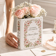 Custom Couple Name Floral Book Vase, Personalized Wildflower Ceramic Vase, Engagement Gift, Wedding Keepsake, Newlywed Home Decor