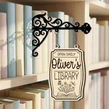 Vintage Custom Name Book Tavern Library Sign With Wooden Tag, Bookstore Floral Sign, Book Accessories Decor, Library Book Lover Gift