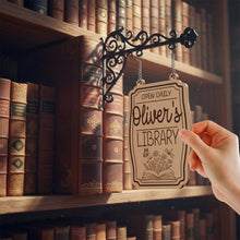 Vintage Custom Name Book Tavern Library Sign With Wooden Tag, Bookstore Floral Sign, Book Accessories Decor, Library Book Lover Gift