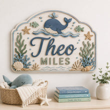 Personalized Ocean Nursery Name Sign, Custom 3D Wooden Baby Name Decor, Coastal Sea Theme Hanging Sign, Layered Wood for Baby Room Gift