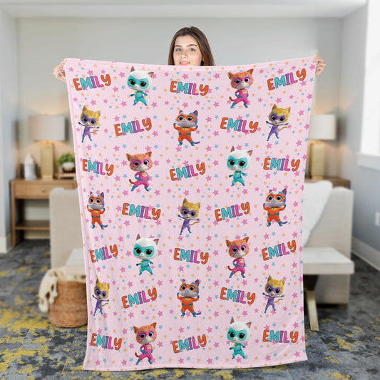 Superkitties Custom Name Fleece Blanket For Kids