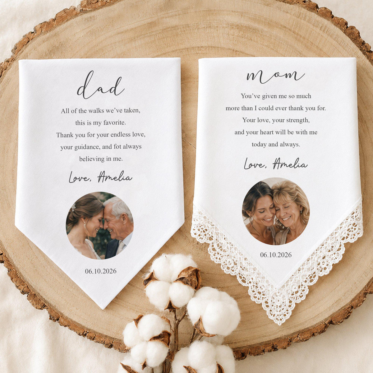 Custom Photo Wedding Handkerchief, Personalized Thank You Hanky for Parents Grandparents, Mother Father Bride Gift