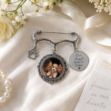 Custom Pet Memorial Wedding Photo Charm Pin, Personalized Dog Memorial Brooch, Bouquet Keepsake for Bride, Paw Charm Gift