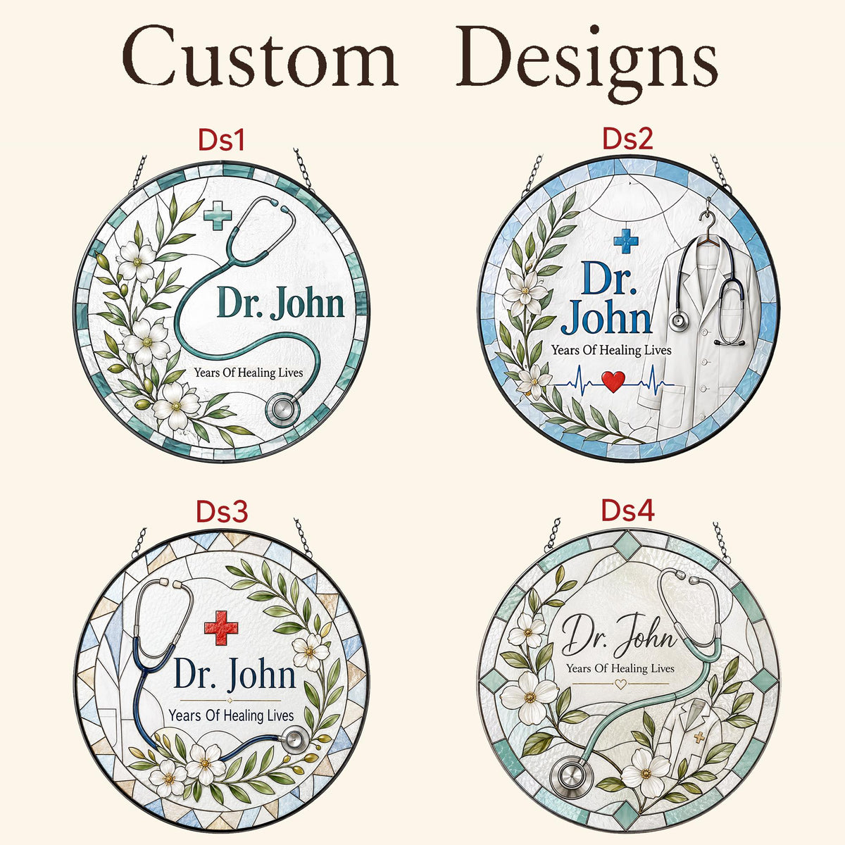 Custom Doctor Name Retirement Stained Glass Suncatcher, Personalized Medical Stethoscope Window Hanging, Retired Doctor Keepsake