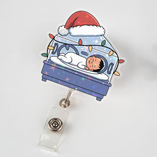 NICU Nurse Badge Reel, Christmas Neonatal Nurse ID Clip, Mother Baby Nurse Gift