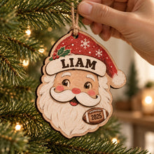 Personalized Santa Face 2 Layer Wood Ornament, Custom Name and Year Layered Beard Holly Hat Christmas Keepsake Gift for Kids and Family