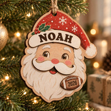 Personalized Santa Face 2 Layer Wood Ornament, Custom Name and Year Layered Beard Holly Hat Christmas Keepsake Gift for Kids and Family