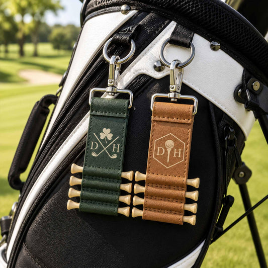 Personalized Name Initial Leather Golf Bag Tag with Tee Holder, Custom UV Printed Golf Gift for Men, Golfer Gift, Golf Dad Gift