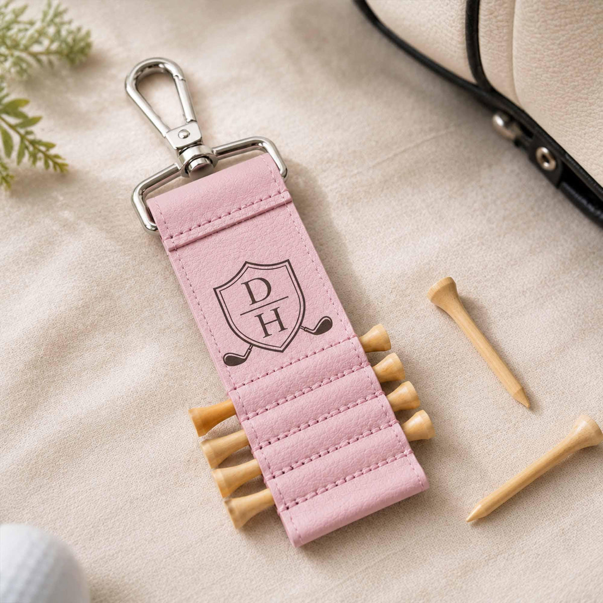 Personalized Name Initial Leather Golf Bag Tag with Tee Holder, Custom UV Printed Golf Gift for Men, Golfer Gift, Golf Dad Gift