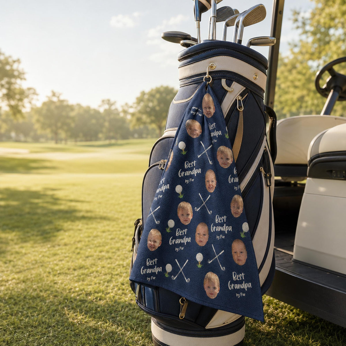 Best Grandpa By Par Golf Towel With Custom Kid Face Photo, Funny Christmas Gift Ideas, Golf Dad Gifts, Personalized Towel For Golf Lovers