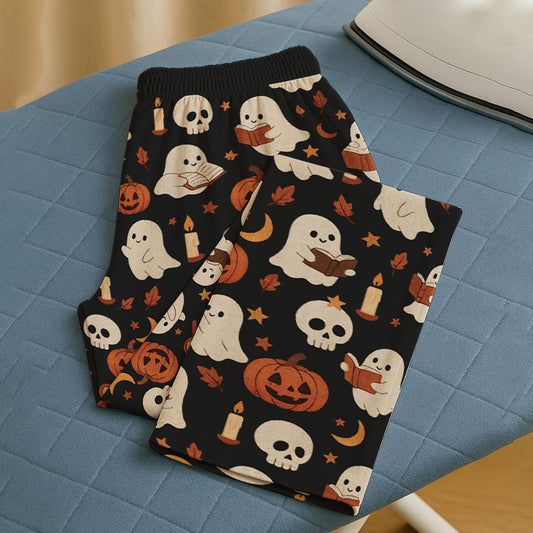Cute Ghost And Books Pajamas Pants, Spooky Halloween Pants, Ghost Book Pjs, Book Lover Gift, Cute Halloween Gifts