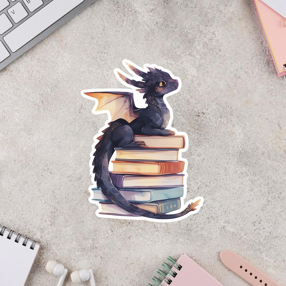 Book Dragon Sticker, Cute Book Sticker, Fantasy Book Lover Gift, Kindle Decal, Reading Lover Gift