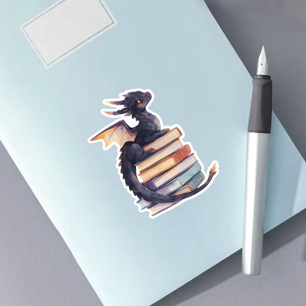 Book Dragon Sticker, Cute Book Sticker, Fantasy Book Lover Gift, Kindle Decal, Reading Lover Gift