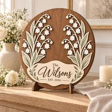 Personalized Lily of the Valley 2 Layer Wooden Door Sign, Custom Family Name and Year Floral Door Hanger for Wedding or Housewarming Gift