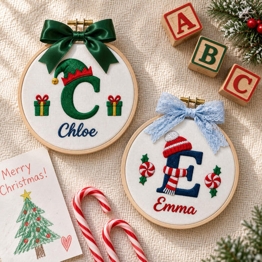 Embroidered Custom Name Christmas Ornament, Personalized Holiday Keepsake, Festive Monogram Ornament, Christmas Tree Decor