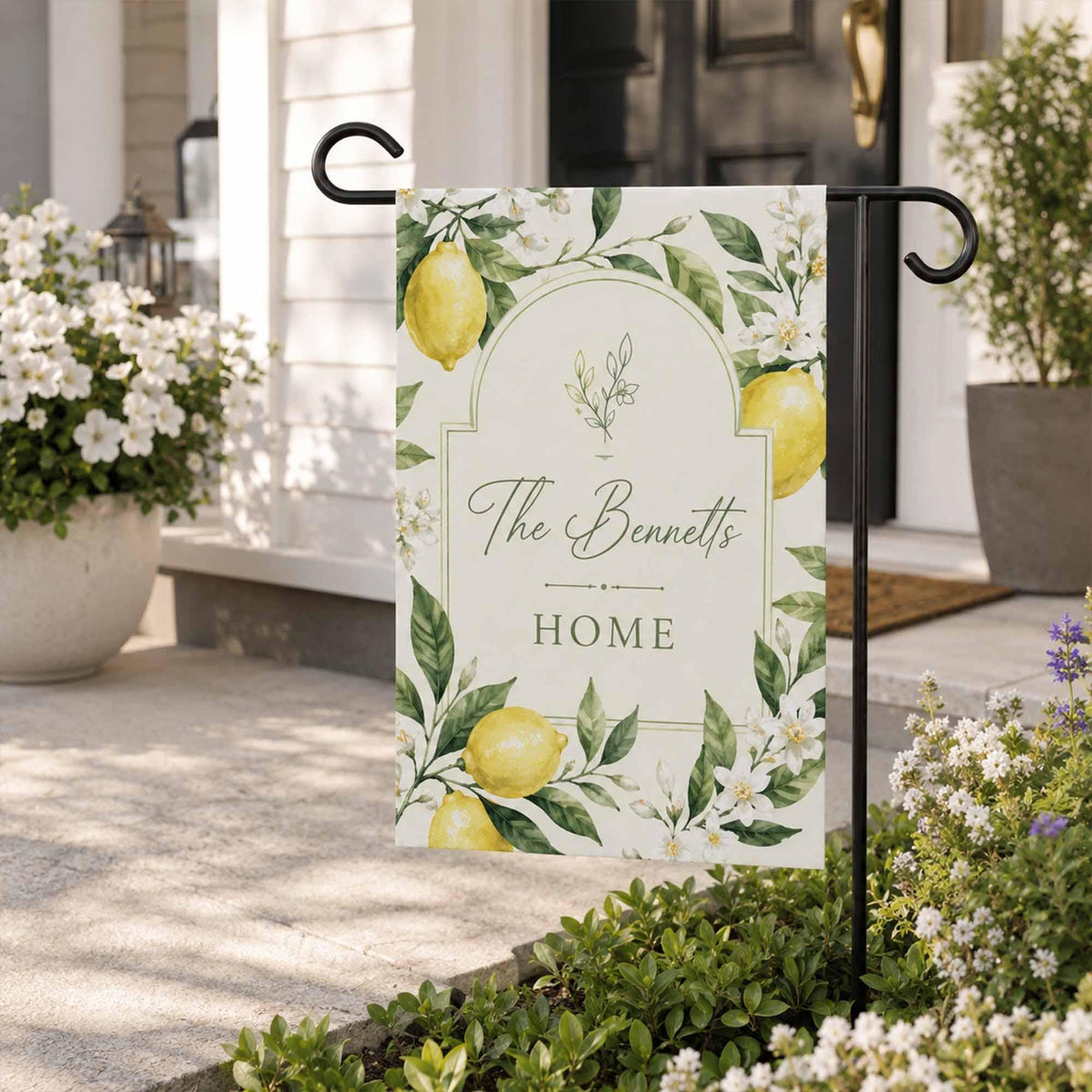 Personalized Lemon Garden Flag, Custom Family Name Yard Flag, Watercolor Citrus Outdoor Decor, Housewarming Gift, Spring Summer Porch Decor