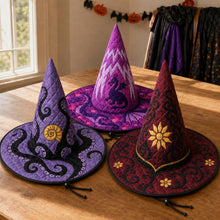 Custom Witch Characters Halloween Quilted Witch Hat, Personalized Gothic Mystical Potion Evil Eye and Moon Cosplay Costume Accessory