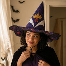 Custom Witch Characters Halloween Quilted Witch Hat, Personalized Gothic Mystical Potion Evil Eye and Moon Cosplay Costume Accessory