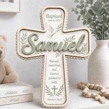 Personalized Baptism Cross with Name, Wooden Christening Gift for Baby