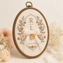 Custom Couple Initials & Date Hand Embroidered Ring Bearer Hoop, Personalized Wedding Floral Frame Hoop Art, Bridal Keepsake, Wedding Gift