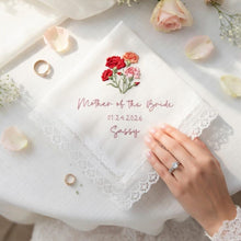 Custom Embroidered Wedding Flower Linen Handkerchief For Happy Tears, Personalized Embroidery Message Napkins, Parent Of Bride Groom Gift