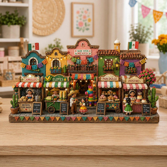 Cinco de Mayo Wooden Sign, Mexican Street Miniature Decor, Fiesta Market Scene, Colorful Shelf Display, Cultural Gift